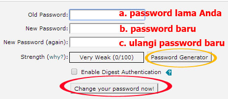 cara mengganti password default di cpanel