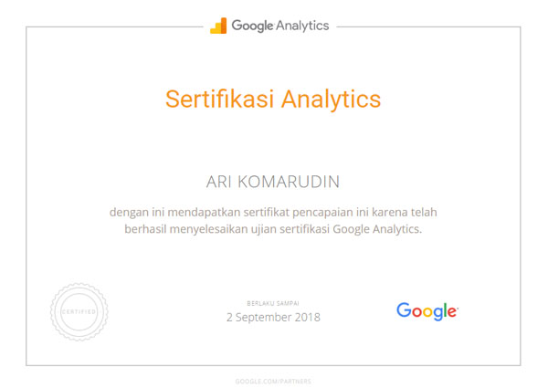 Sertifikat Analytics Google Partner